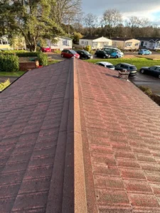 View of a sloped park home roof after being cleaned by region parkhome renovations